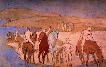 horse racing Painting - horses on beach 1906 cubism Pablo Picasso